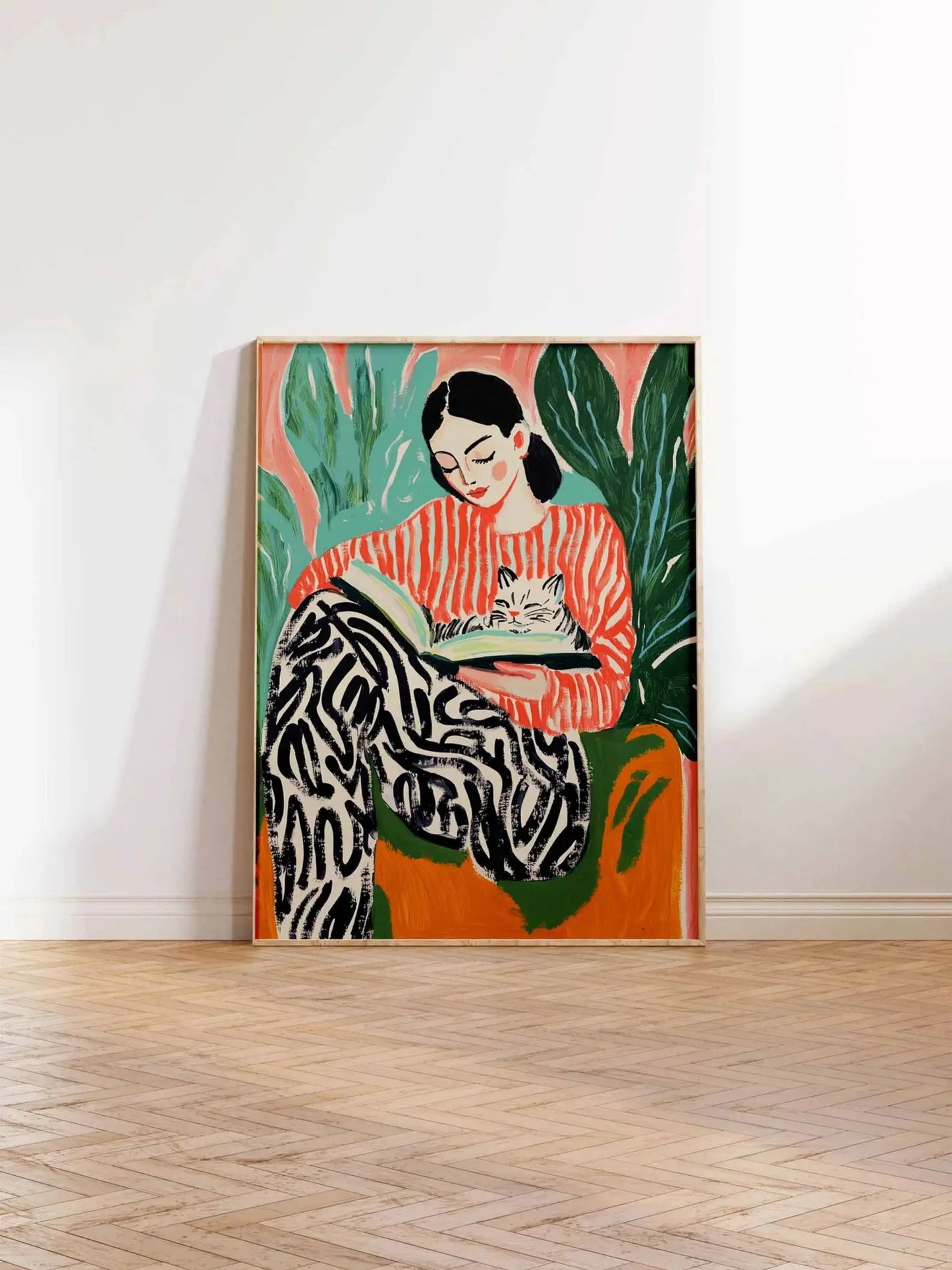 Woman Book Art, Cat Poster