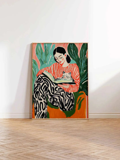 Woman Book Art, Cat Poster