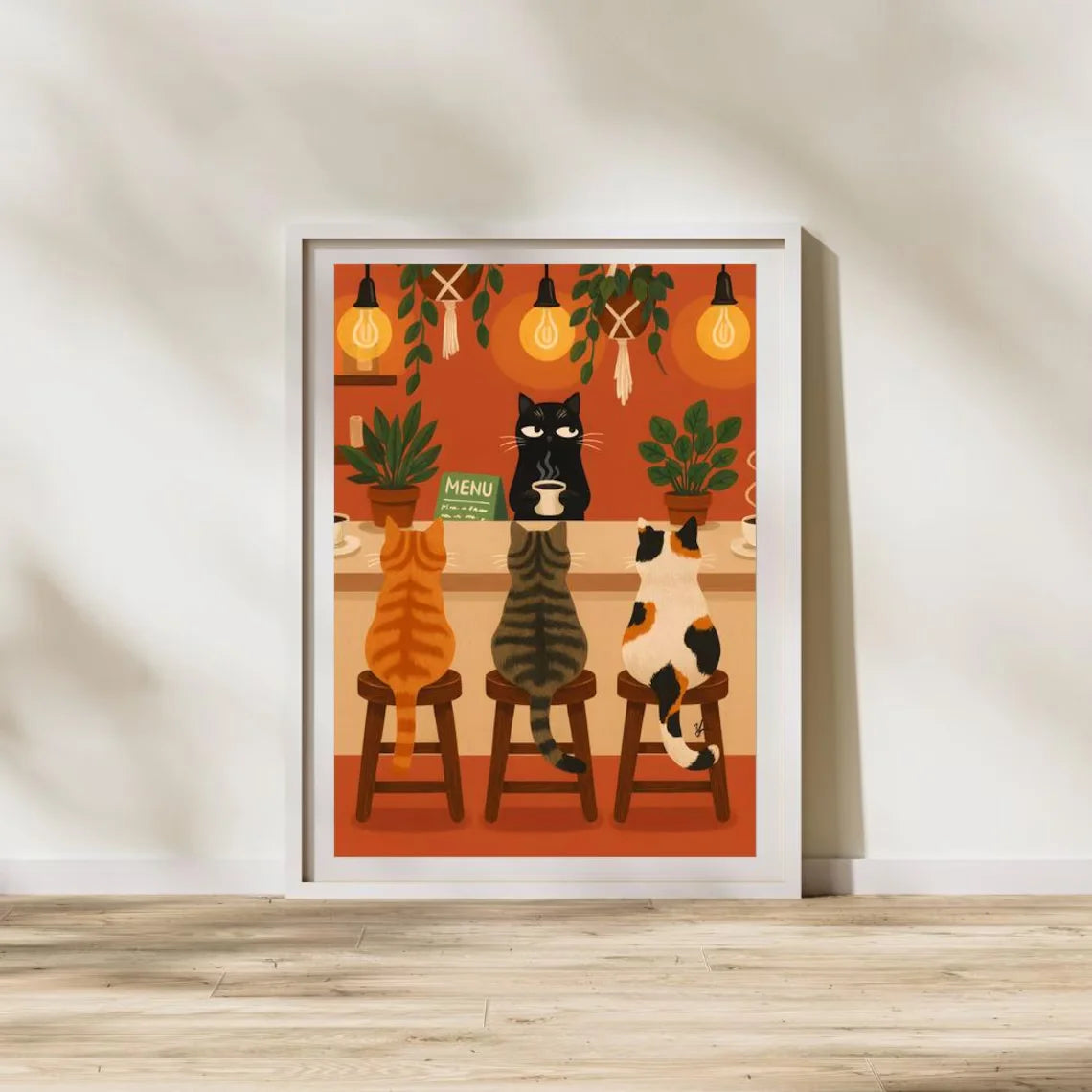Whimsical Cat Cafe Illustration Poster