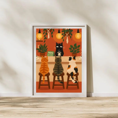 Whimsical Cat Cafe Illustration Poster