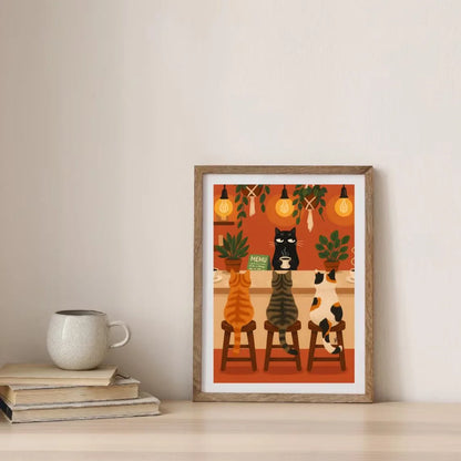 Whimsical Cat Cafe Illustration Poster