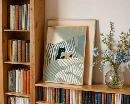 Cat Reading Print – Black Cat Wall Art