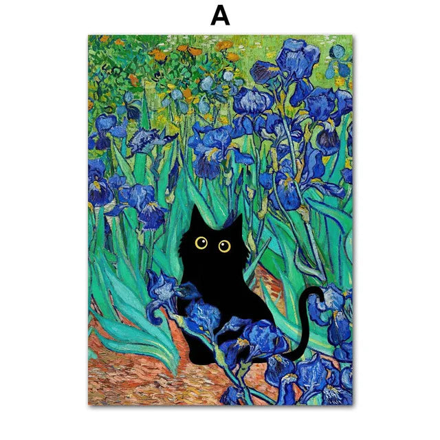 Funny Black Cat Art Matisse Monet Van Gogh Posters