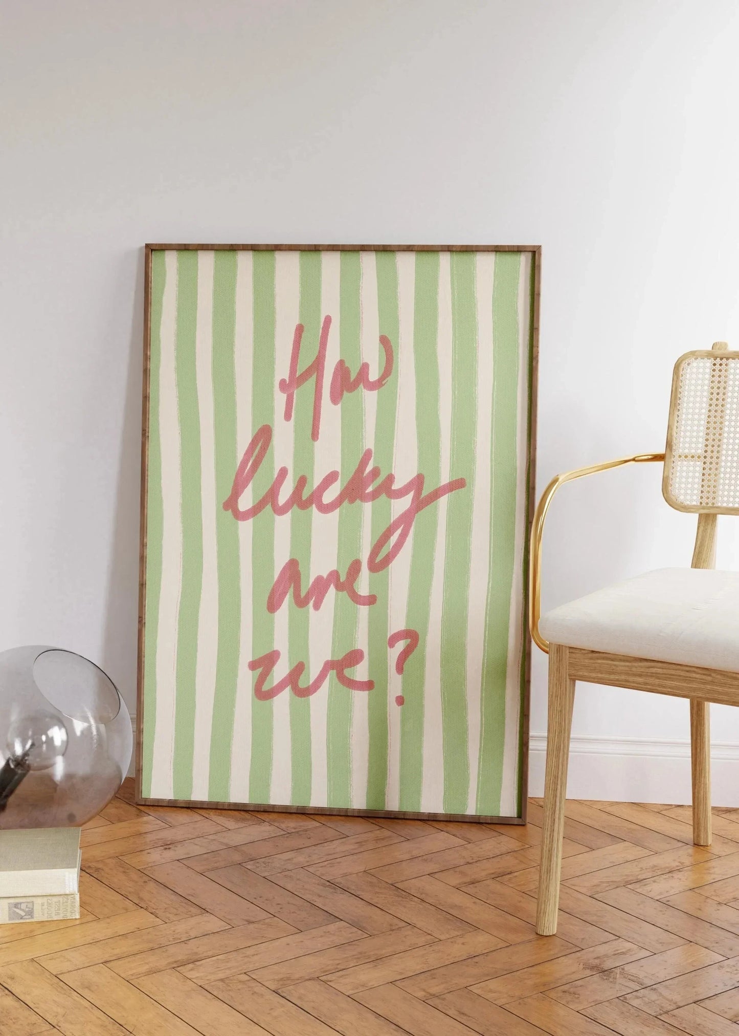 How Lucky Are We Pink Red Striped Wall Art