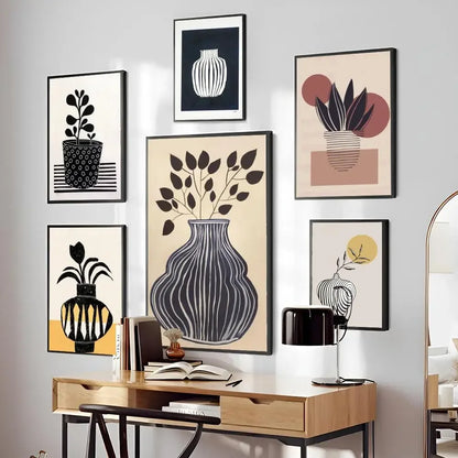 1pc Abstract Line Lemon Flower Vase Geometry Nordic Poster Paper Print Home Bedroom Entrance Bar Cafe Art Painting Decoration