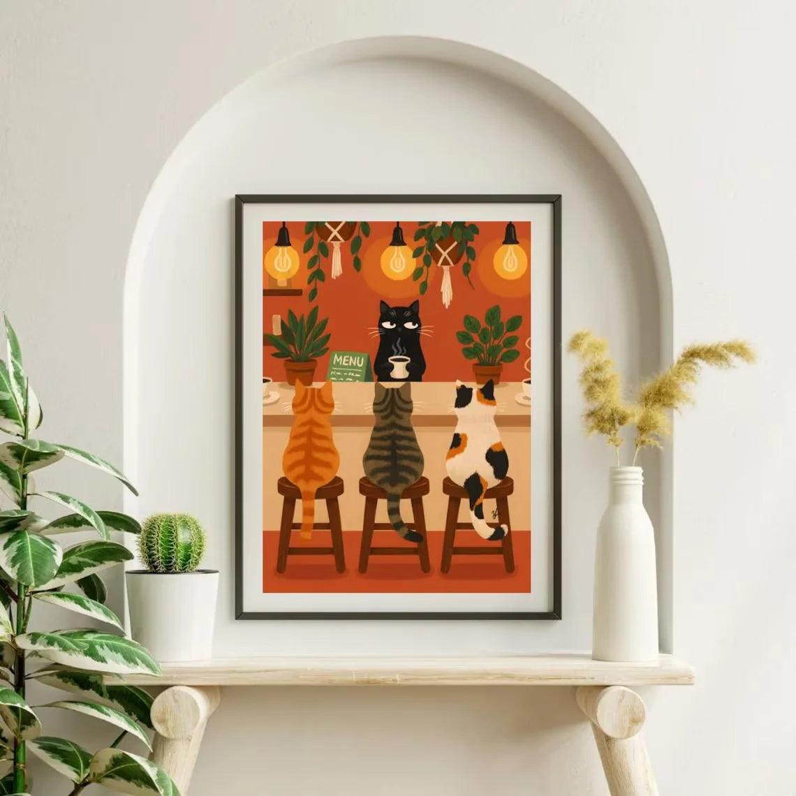 Whimsical Cat Cafe Illustration Poster