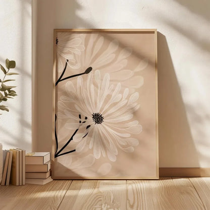 Retro Beige Floral Line Print