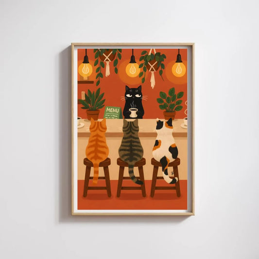 Whimsical Cat Cafe Illustration Poster