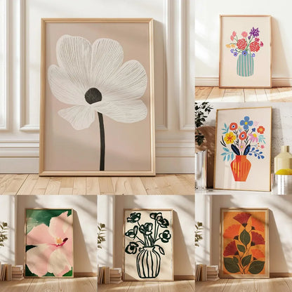 Retro Beige Floral Line Print