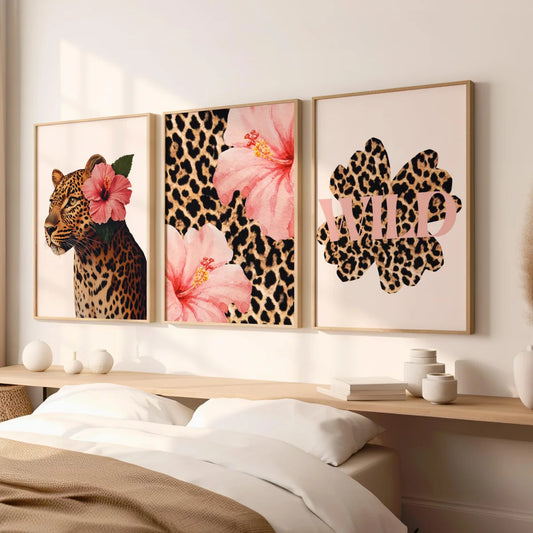 Funky Y2K Leopard Flower Pink Cheetah Canvas Print