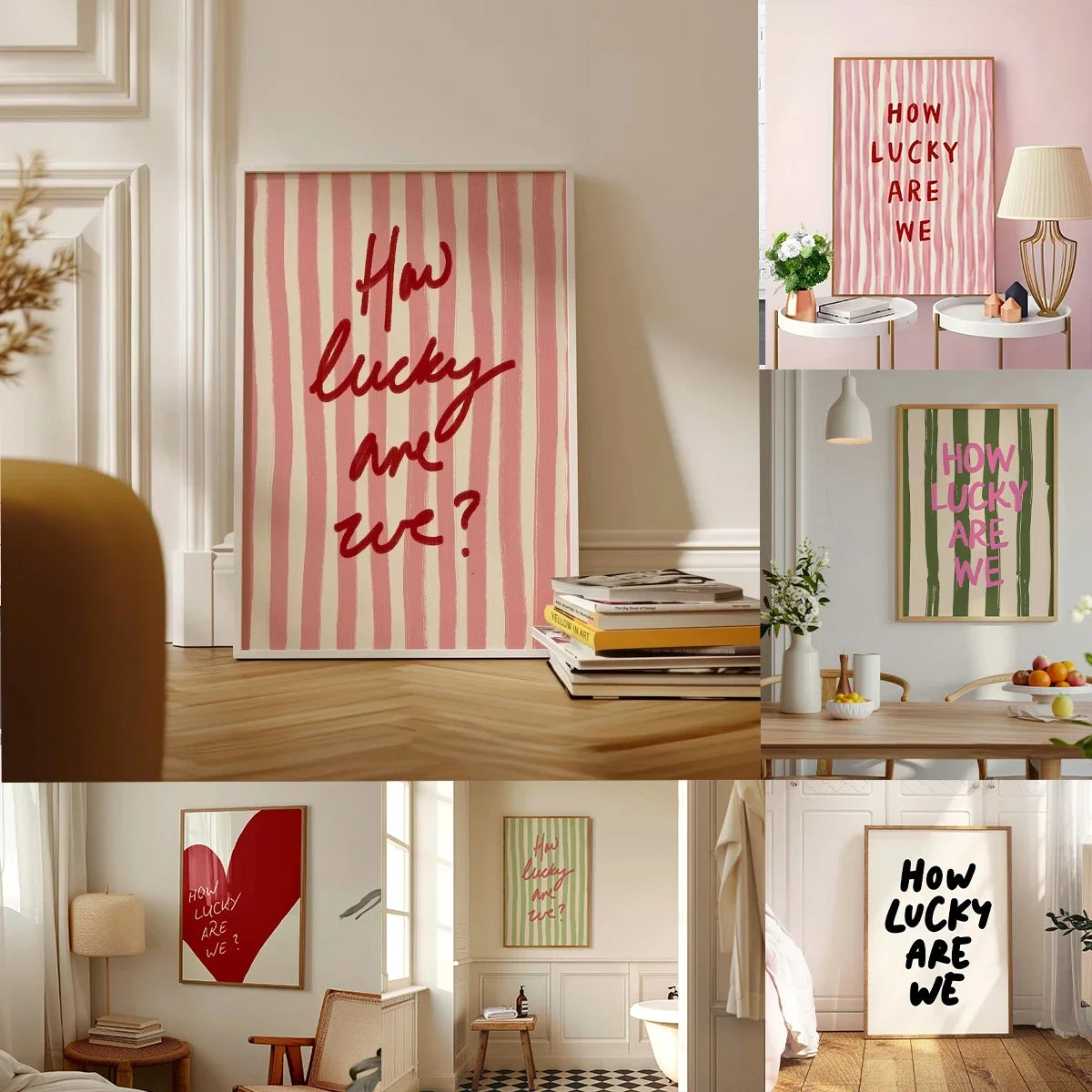 How Lucky Are We Pink Red Striped Wall Art