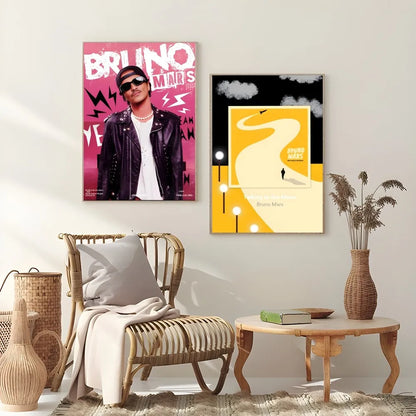 Singer B-Bruno M-Mars Album Poster Sticky Wall Art Printing Waterproof Home Living Bed Room Bar Aesthetic Decor