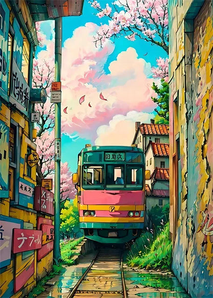 Japanese Street Scenery Sakura Architecture Canvas Posters