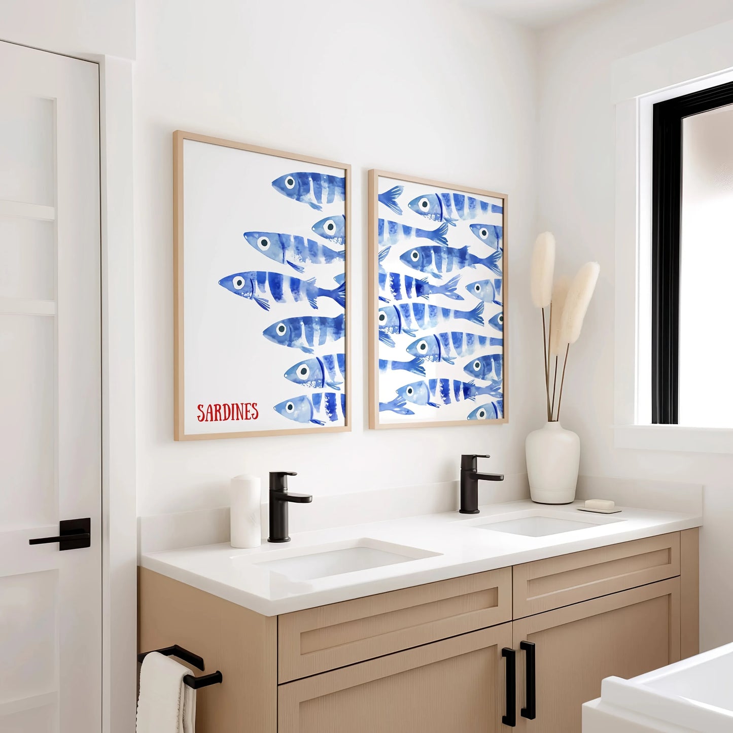 Retro Blue Sardine Canvas Poster
