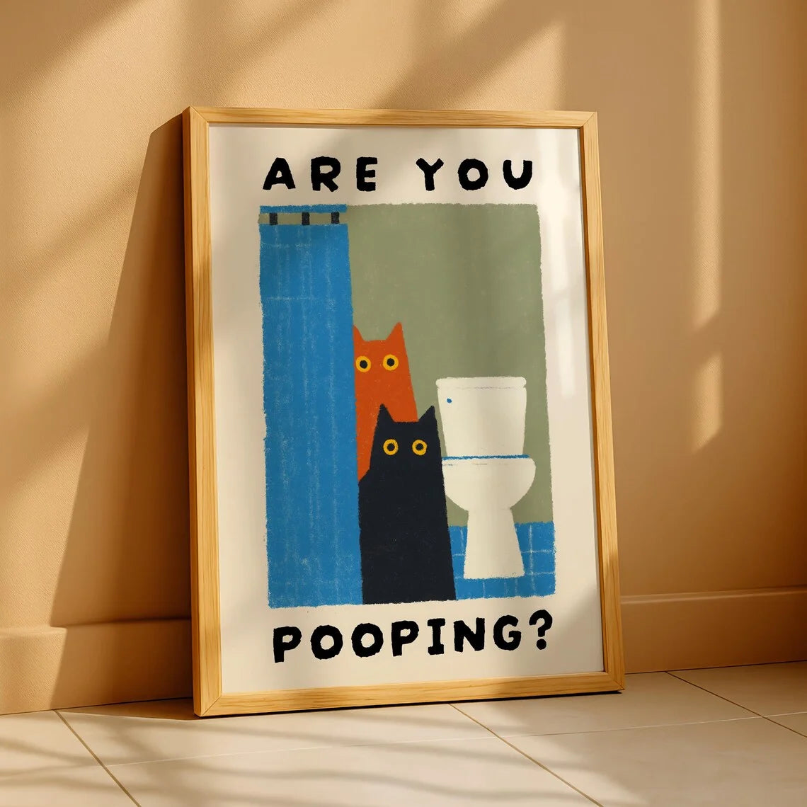 Are You Pooping Cat Print – Funny Bathroom Wall Art