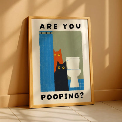 Are You Pooping Cat Print – Funny Bathroom Wall Art