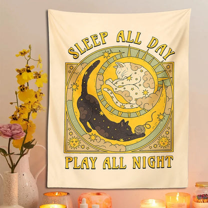 Sun Moon cat Tapestry