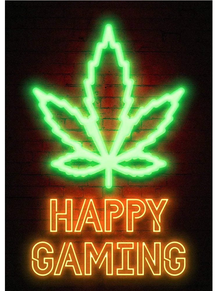 Neon Art Happy Gaming Zone Games Room Poster