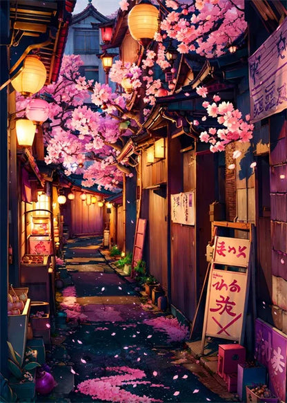 Japanese Street Scenery Sakura Architecture Canvas Posters