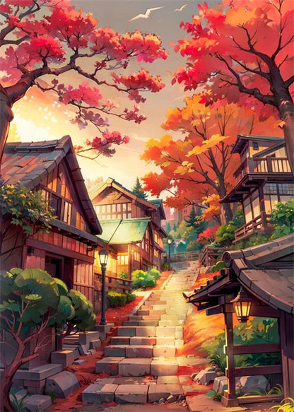Japanese Street Scenery Sakura Architecture Canvas Posters