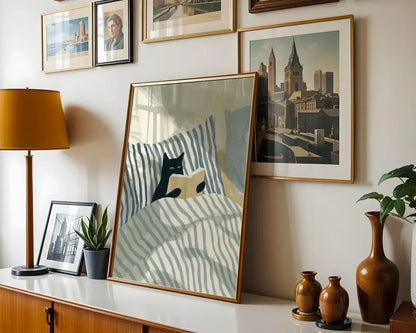 Cat Reading Print – Black Cat Wall Art