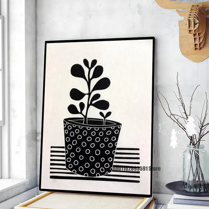 1pc Abstract Line Lemon Flower Vase Geometry Nordic Poster Paper Print Home Bedroom Entrance Bar Cafe Art Painting Decoration