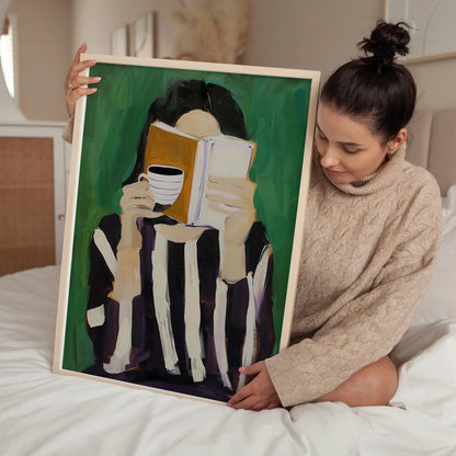 Emerald Green Modern Reading Woman Art