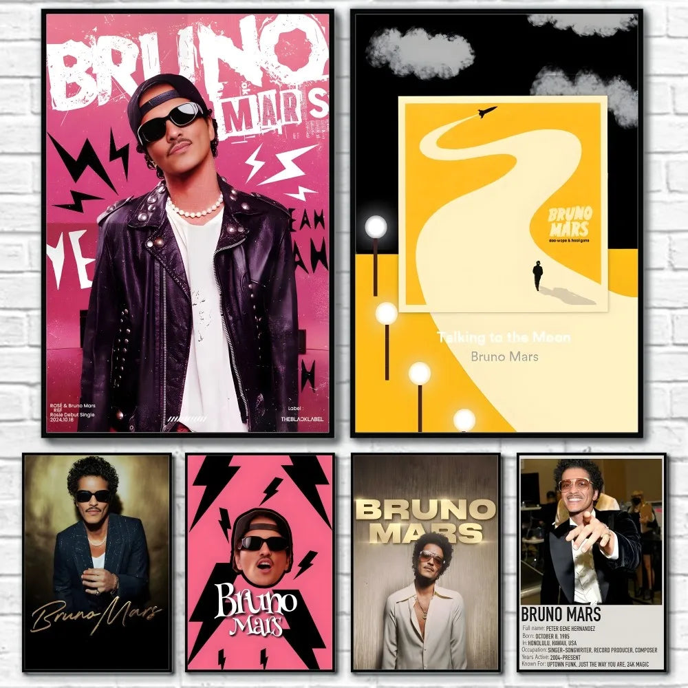 Singer B-Bruno M-Mars Album Poster Sticky Wall Art Printing Waterproof Home Living Bed Room Bar Aesthetic Decor