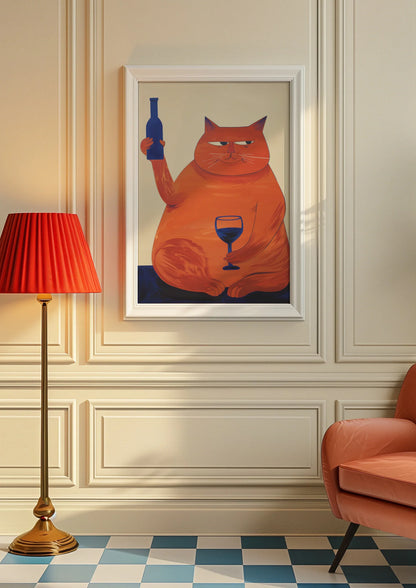 Bar Cart Decor, Cat Poster, Wine Print