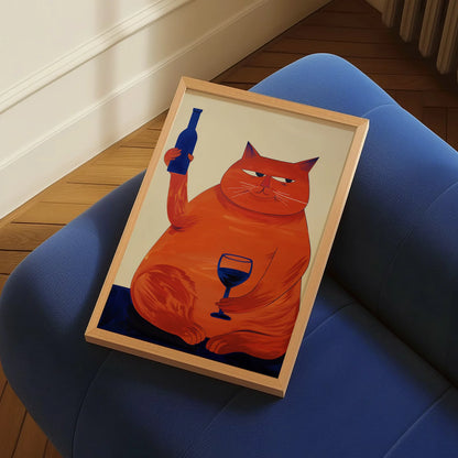 Bar Cart Decor, Cat Poster, Wine Print