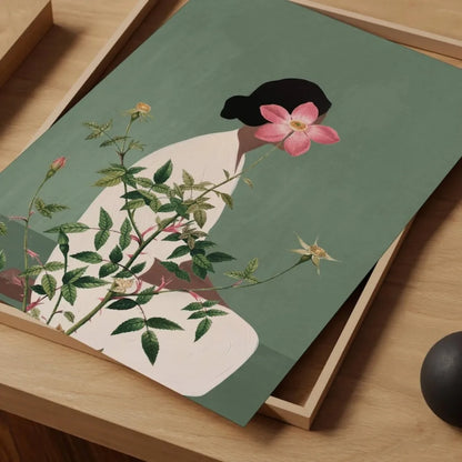 Green Flower Head Woman Wall Art