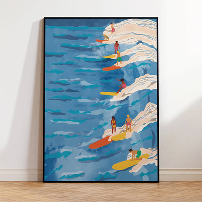 Modern Chilled Surfing Blue Waves Wall Art