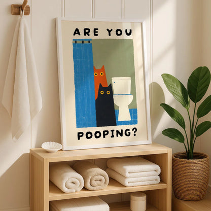 Are You Pooping Cat Print – Funny Bathroom Wall Art