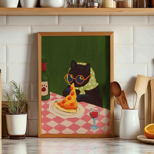 Cozy Diner Cat Wall Art - Charming Print