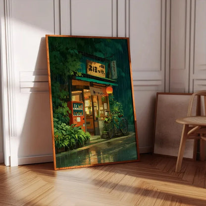 Anime Cafe Shop And Bicycle Canvas Poster