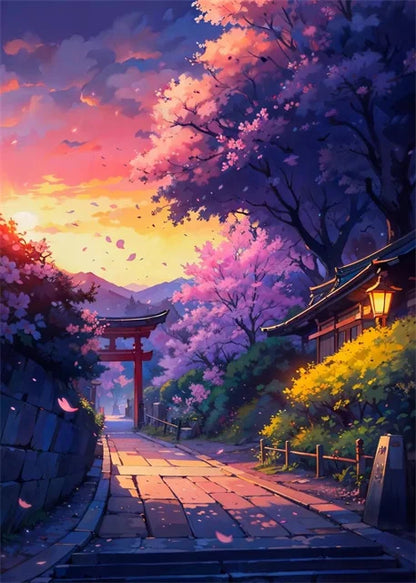 Japanese Street Scenery Sakura Architecture Canvas Posters
