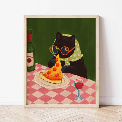 Cozy Diner Cat Wall Art - Charming Print
