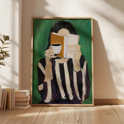 Emerald Green Modern Reading Woman Art