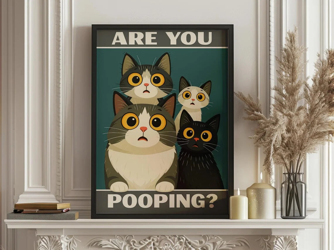 Are You Pooping Cat Print – Funny Bathroom Wall Art