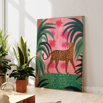Pink And Green Cheetah In The Jungle Poster