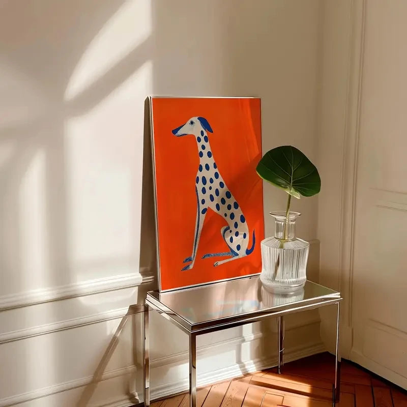 Dalmatian Dopamine Art Orange Blue Canvas Poster
