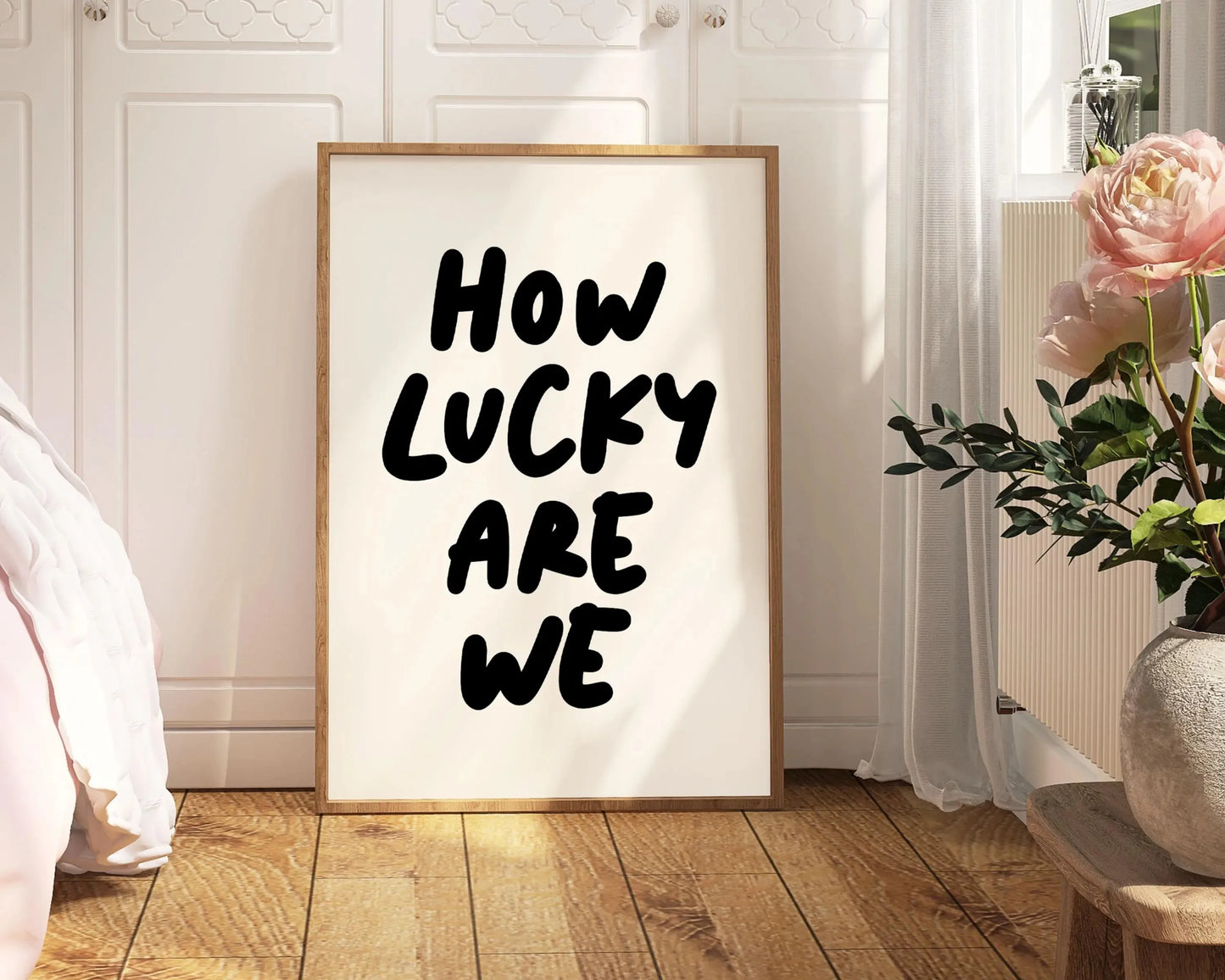 How Lucky Are We Pink Red Striped Wall Art
