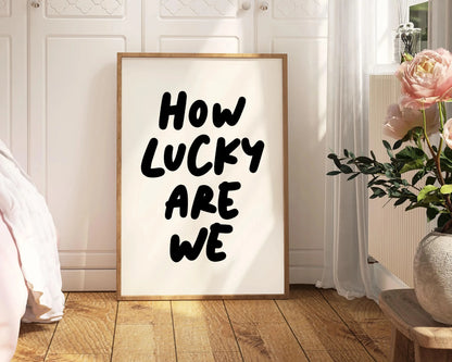 How Lucky Are We Pink Red Striped Wall Art