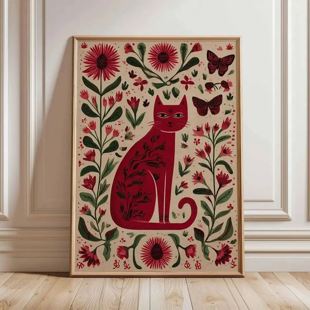Floral Cat Wall Art Print