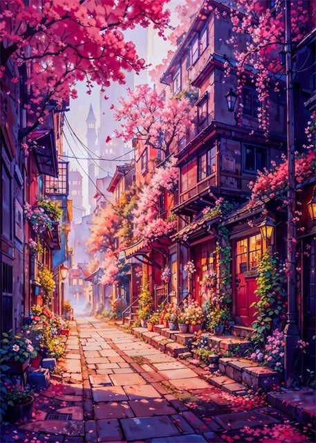 Japanese Street Scenery Sakura Architecture Canvas Posters