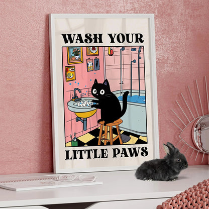 Cute Wash Paws Cat Canvas Print