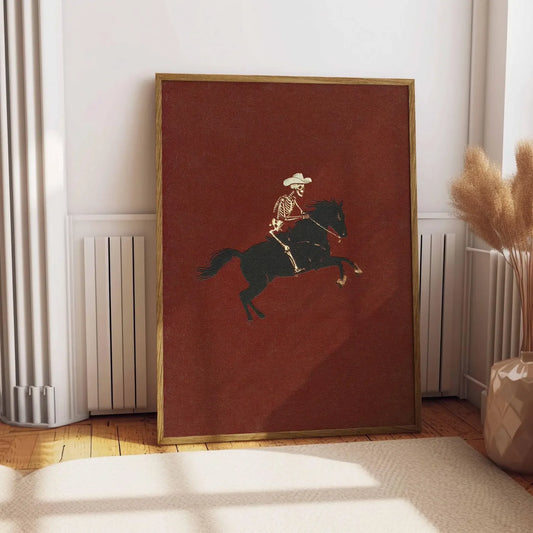 Skeleton Cowboy Illustration Bucking Bronco Print