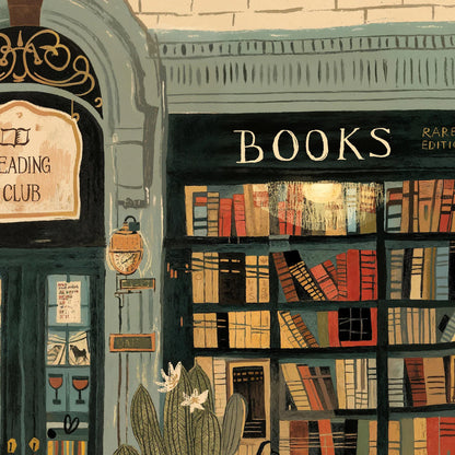Bookstore Art Print, Cozy Bookshop Illustration