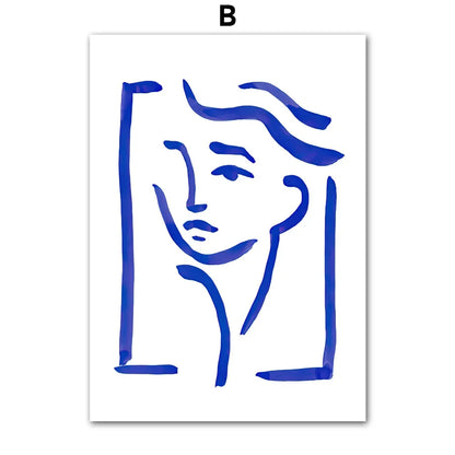 Blue Girl Body Pigeons Line Minimalist Poster