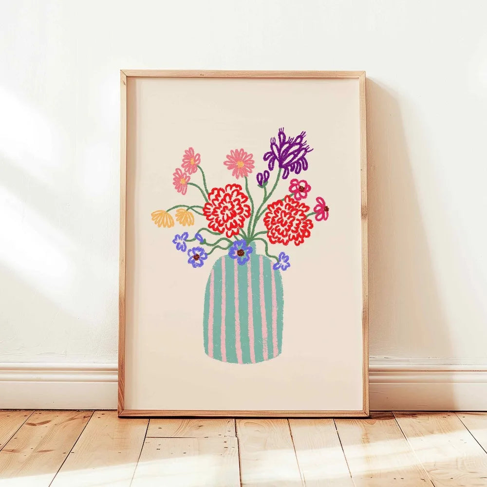 Retro Beige Floral Line Print